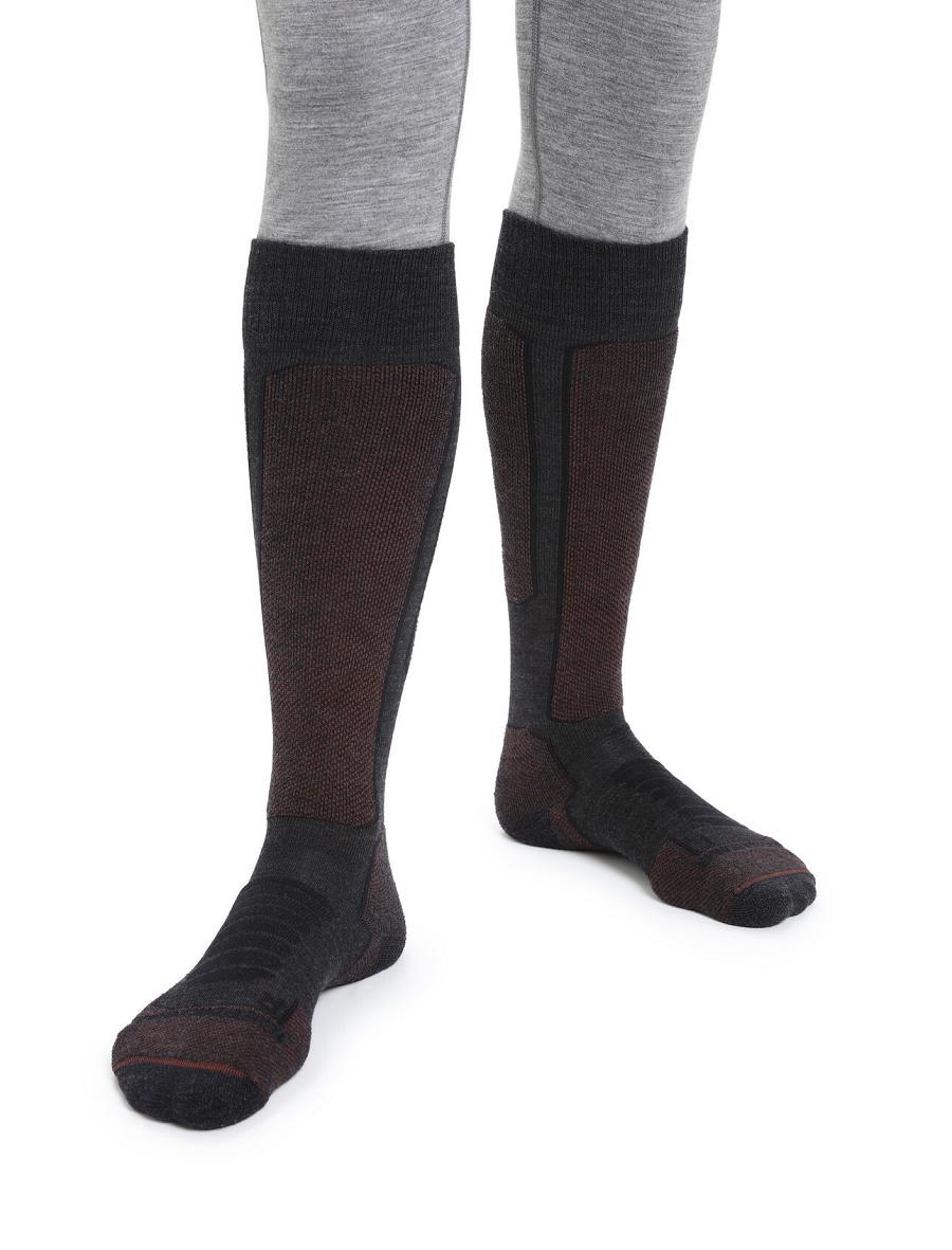 Jet Heather / Espresso Men\'s Icebreaker Merino Ski+ Medium Over the Calf Socks | USA 1027EBCX